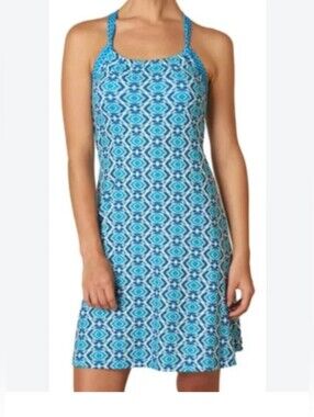 prAna Cali Dress-Blue Geometric Pattern Knee Length Dress Size SM